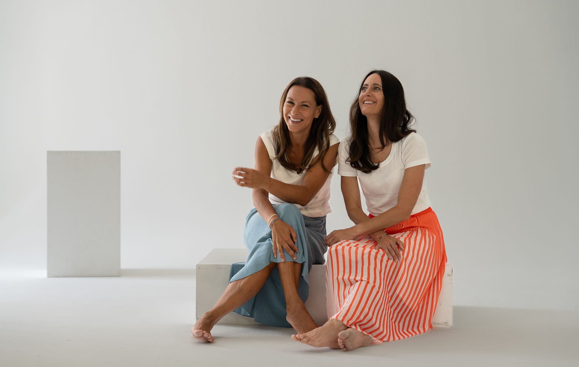 Dani and Tanja laughing in the studio